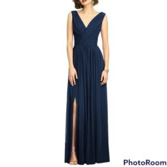 Dessy Collection Shirred Chiffon Gown Size 6 Midnight Blue - Picture 1 of 1